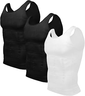 Odoland Compression Vest Men 3 Pack Slimming Vest Body Shaper Compression Shirt Mens Shapewear Tummy Control Undershirt Tank Tops