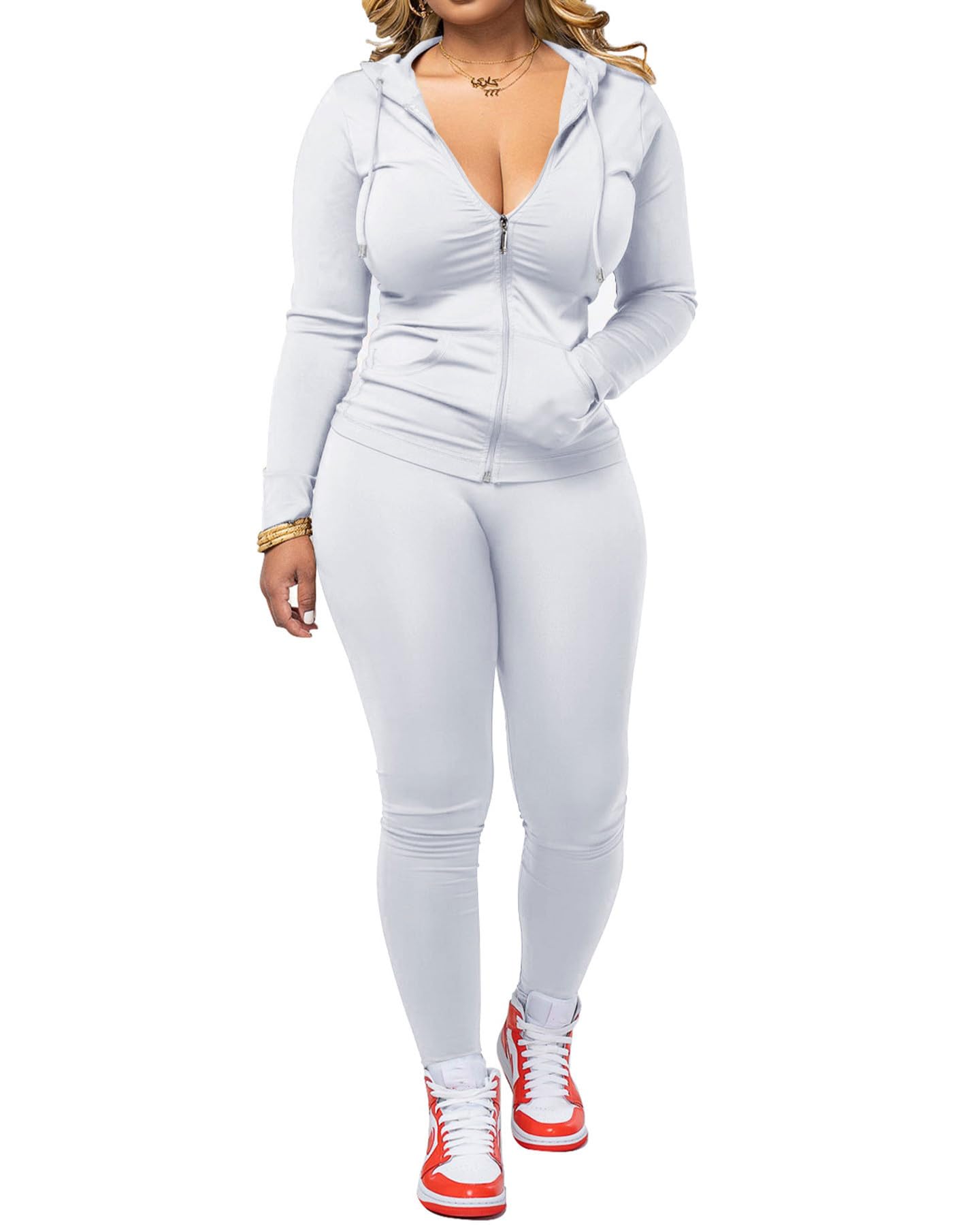 PINSV Women's 2 Piece Tracksuit Zip Hoodie and Leggings