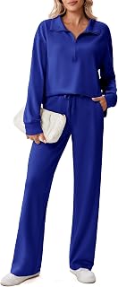 PINSPARK 2 Piece Sets for Women 1/2 Zip Sweatsuit 2026 Matching Outfit Fall | Lightweight Air Layer Fabric, Loose Fit Sweatshirt, Straight Leg Pants with Pockets, Soft Lounge Sets, Airport Outfits Women