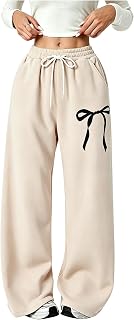 Verdusa Girl's Bow Baggy Sweatpants Wide Leg Athletic Pants with Pockets
