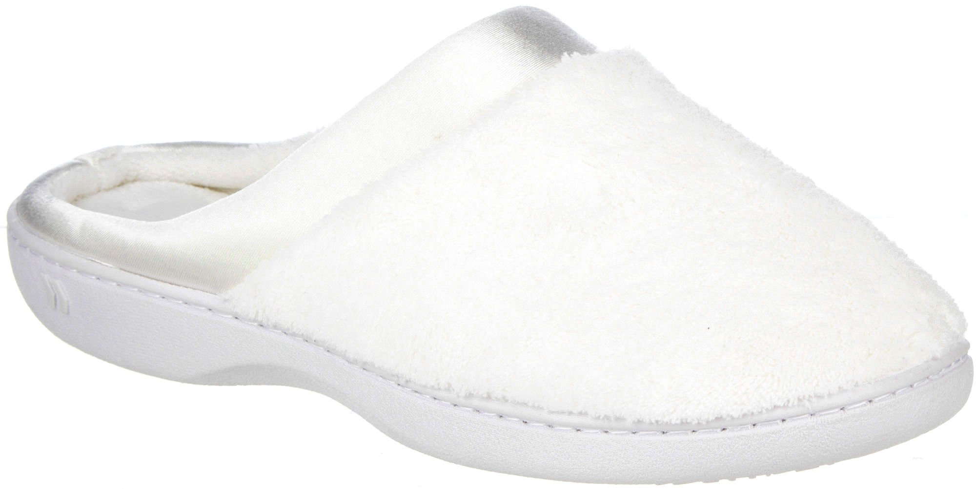 Isotoner Terry And Satin Slip On Cushioned Slipper With Memory Foam For Indoor/O