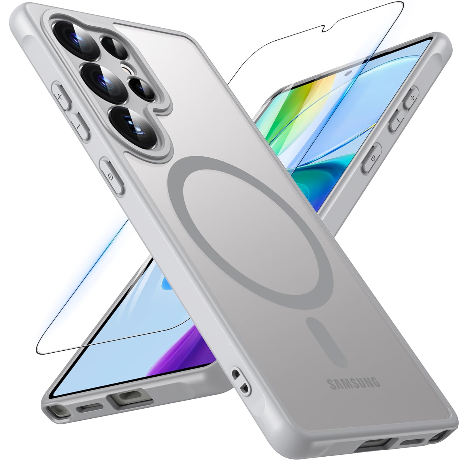 Magnetic For Samsung Galaxy S25 Ultra Case with Tempered Glass Screen Protector,