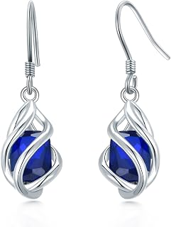 Seiyang Birthstone Earrings 925 Sterling Silver Gemstone Dangle Drop Leverback Earrings with 12 Months Birthstone Birthday Jewelry Gifts for Women Mom Her