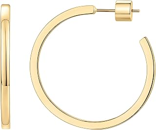 PAVOI 14K Gold Plated Thin Square Edge Open Hoop Earrings for Women