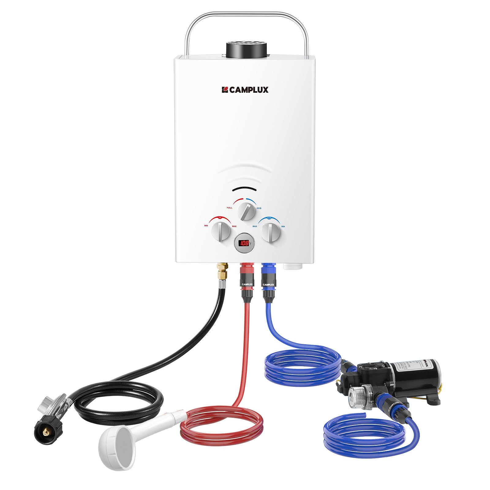 CAMPLUX Tankless Propane Water Heater 6L, Gas Portable Water Heater with Pump Ki