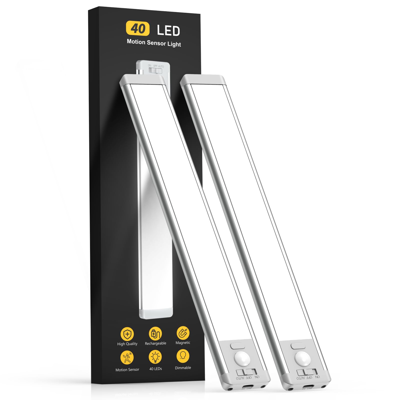MCGOR 10inch Under Cabinet Lighting, 2 Pack Rechargeable Motion Sensor Light Ind