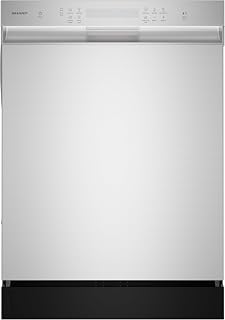 Sharp SDW6504MS Stainless Steel Dishwasher, 24-inch Pocket Handle, 52 dB, Hybrid Tub, 12 Place Settings, 5 Cycles, Heated Dry
