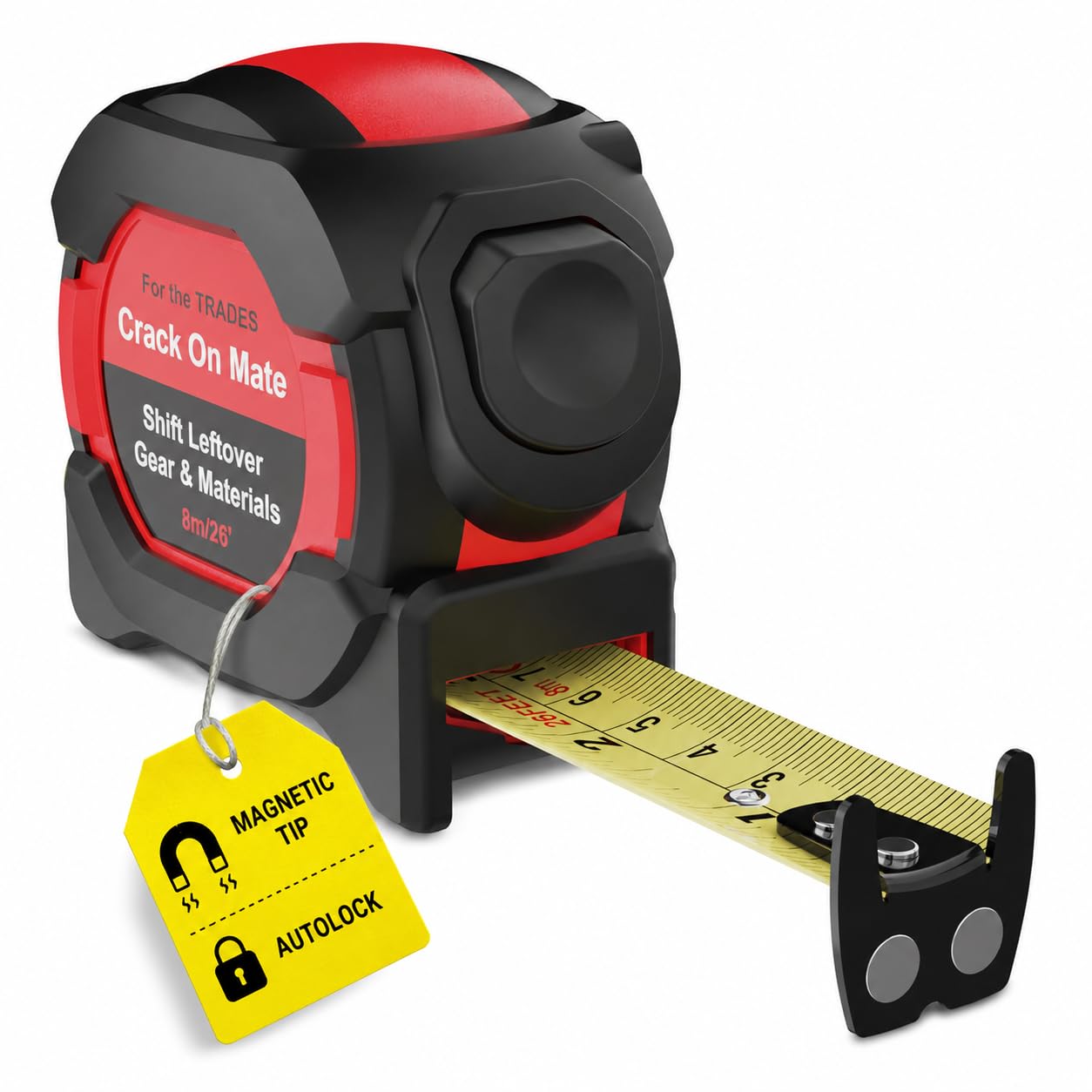 8m Tape Measure 26ft, Auto Lock Measuring Tape, Heavy Duty, Magnetic, 25mm | Hea