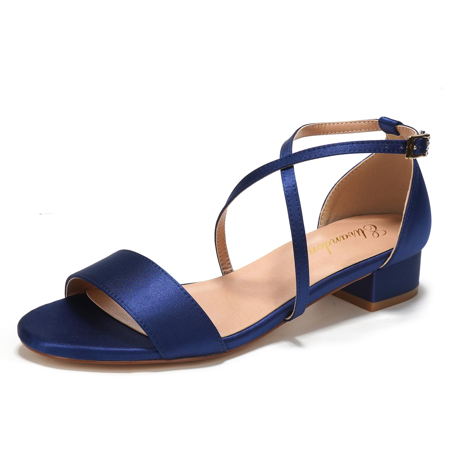 Elivandon J1584 Women's Satin Low-Heel Evening Sandals Open Toe 1.18 inches Bloc