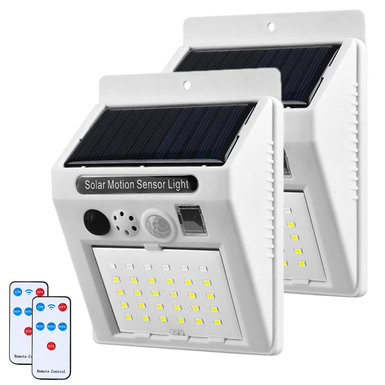 AMZSTAR Solar Motion Sensor Security Lights Wall Lights with Remote, 3 Modes Wat