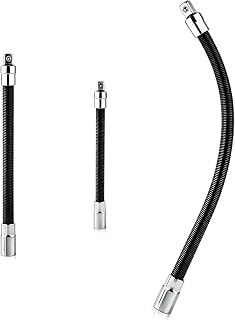 ITRDDGE 3PCS Flexible Socket Extension 1/2" 1/4" 3/8" Shaft Drive 14" 8" 5" | Bendable Socket Extension Bars Set, Spring Steel Extensions for Tight Engine Space Hard-to-Reach Auto Bolts Flex Hand Tool