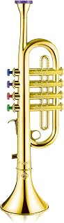 Lewtemi Gold Trumpet Musical Instruments Toy for Kid Fake Plastic | Musical Toy for Girls Preschool Learning, Fake Wind Horn Colorful Keys, Beginner Saxophone Trombone Bugle Teaching Gift