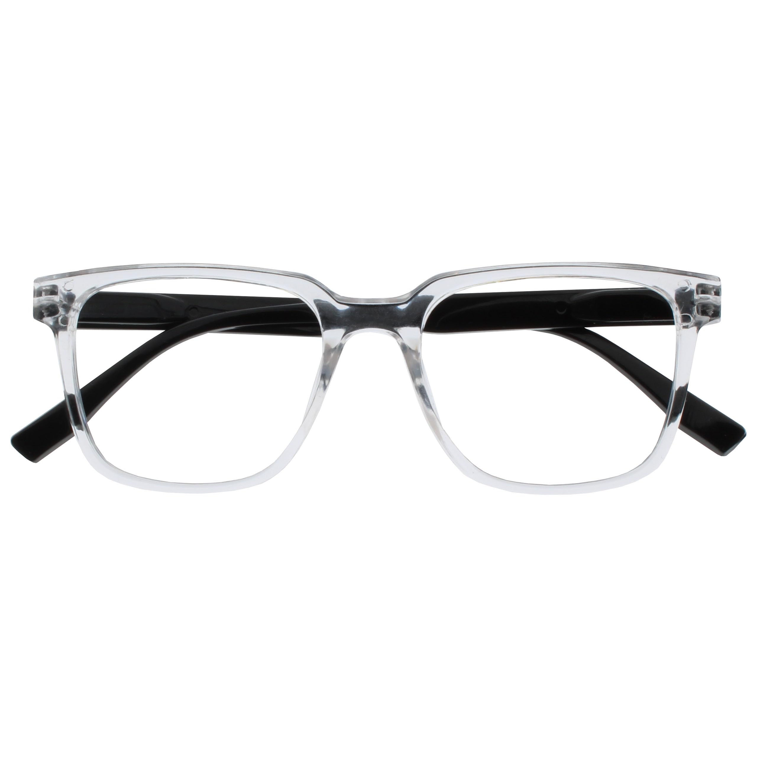 OPULIZE LEO Reading Glasses - Large Rectangular Frame - Clear - Black Temples - 