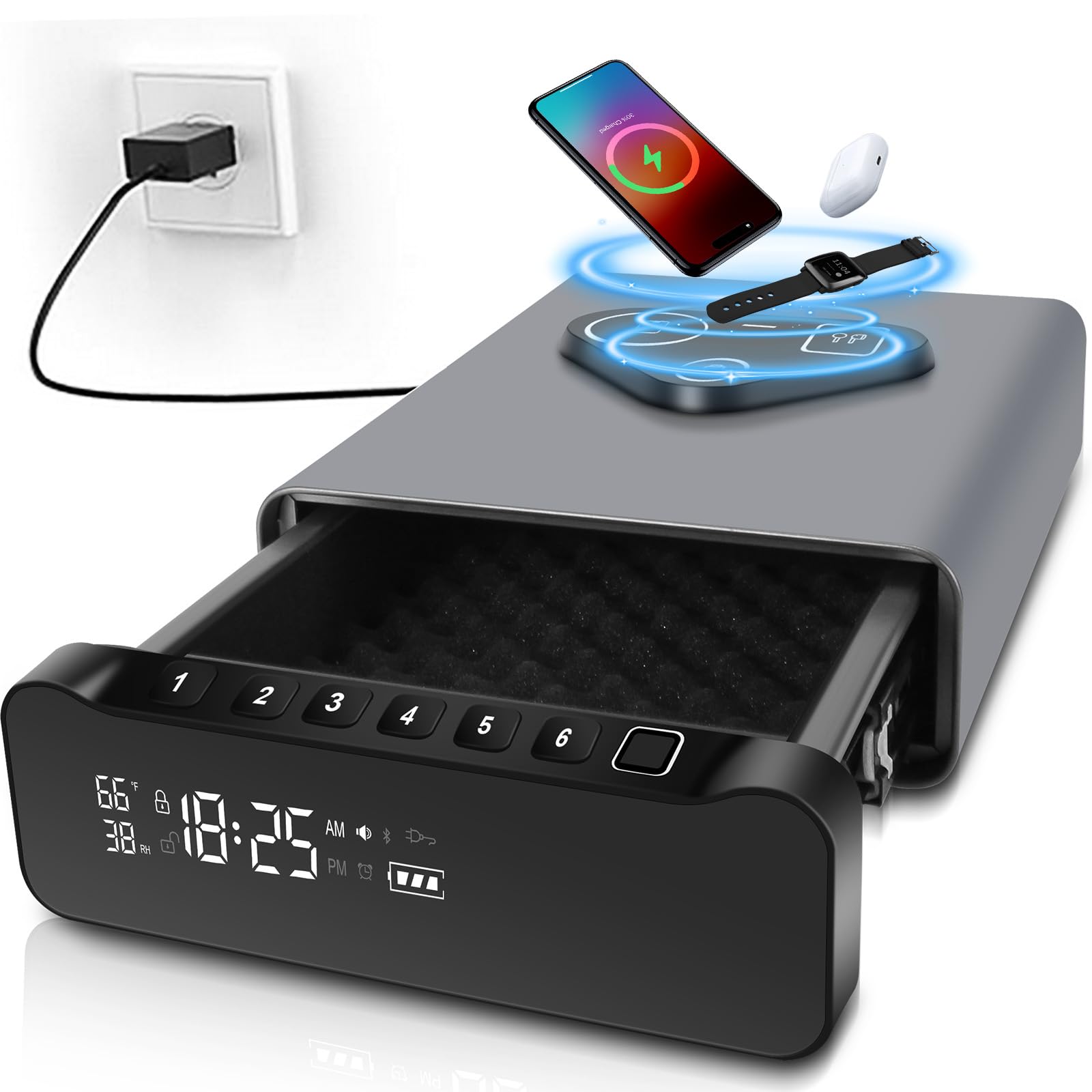 FTOP Biometric Fingerprint Gun Safe, Clock Handgun Safe with 3-in-1 Watch & Phon