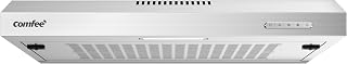 COMFEE' Visor Cooker Hood, Under Cabinet, 60cm Extractor Fan Kitchen | Recirculating or Ducting Extractor Hood , LED Lighting, 3 Speeds, Space Saving, Stainless Steel