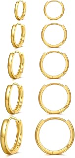 Senteria 5 Pairs Sterling Silver Small Hoop Earrings Hypoallergenic Silver Huggie Cartilage 0.315/0.394/0.472/0.551/16mm