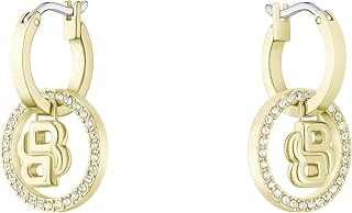 BOSS Jewelry 1580821 Double B Divine Collection Women's Hoop Earrings in Stainless Steel with Yellow Gold Ionic Plating with Crystals