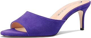 Castamere Women's Medium Kitten Heel Open Round Toe Sandals Slip-on Casual Dress Mules Shoes Office Summer Shoes 6.5 CM Heels