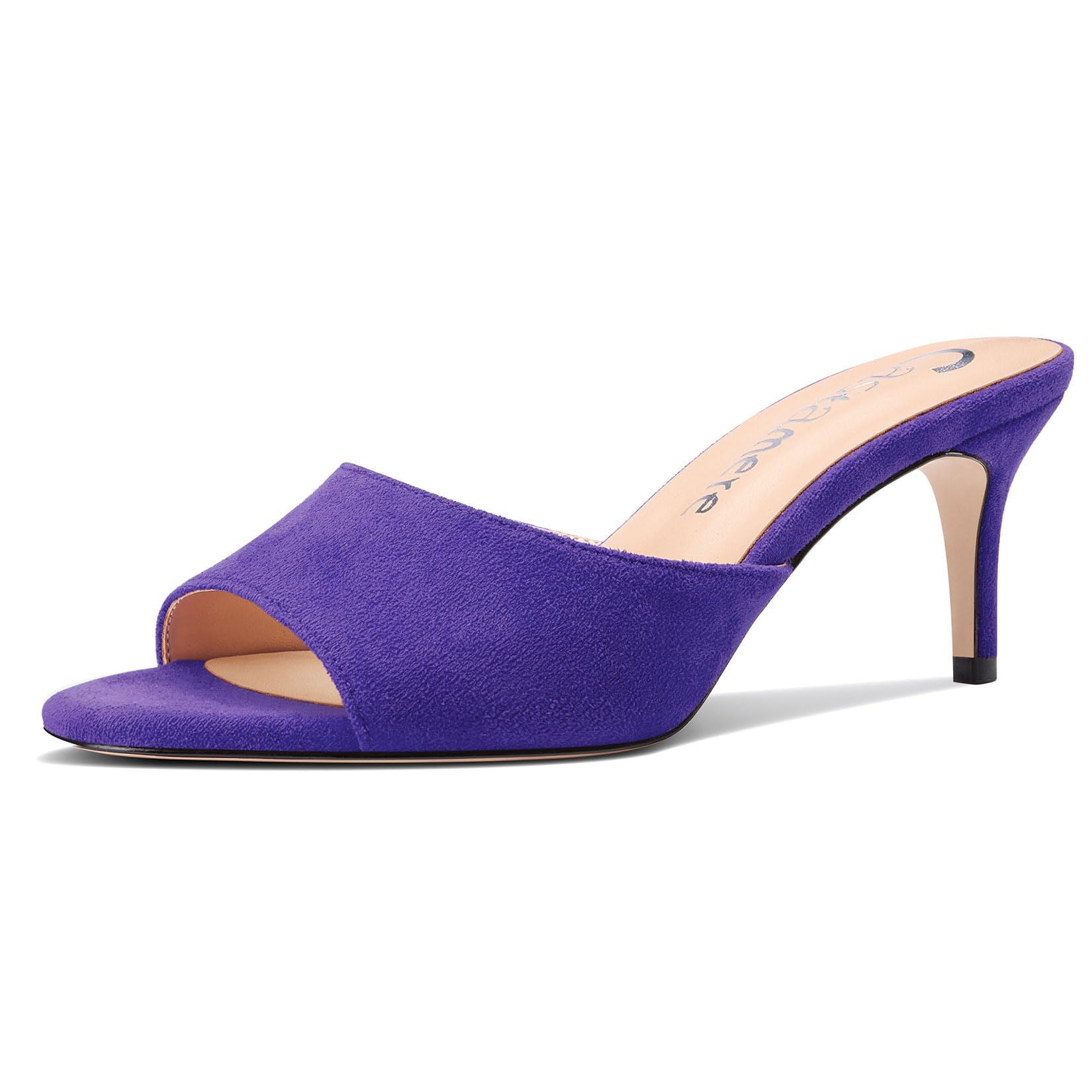 Castamere Women's Medium Kitten Heel Open Round Toe Sandals Slip-on Casual Dress