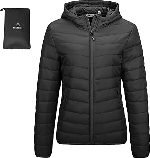 Outdoor Ventures Piumino da donna imbottito leggero con zip intera e cappuccio trapuntato invernale