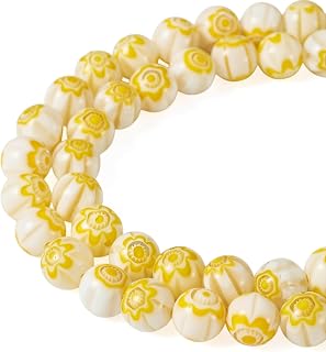 48pcs 8mm Millefiori Glass Round Beads Gold Color Spacer Loose Beads for Jewelry Making Bracelet Necklace DIY Crafts