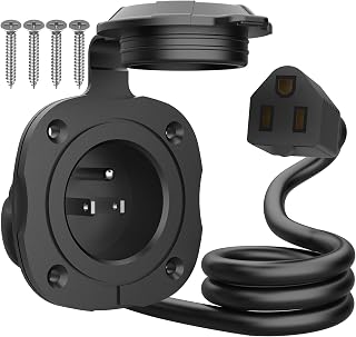 PAULINN 15 Amp 125V AC Power Inlet Port Plug with Integrated 18" Extension Cord, NEMA 5-15 RV Flanged Inlet w/Waterproof & Back Cover, 2 Pole 3-Wire Shore Power Plug for RV, Truck, Boat, Generator