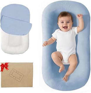Lucakuins Infant Support Cushion, 0-24 Months Newborn Baby Support Cushion with Cover, Portable Playing Time Mat for Home and Travel, Soft Cotton, Supervised Use, Baby Essentials Gift (Blue)