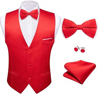 Barry.Wang Men's Formal Business Suit Vest V-Neck Slim Fit Casual Plain Vest Bow Tie Set for Wedding Party Tuxedo