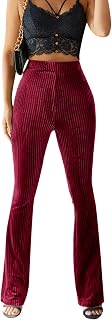 Floerns Women's Velvet Elastic Waist Flare Leg Palazzo Long Pants Trousers