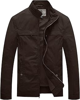 WenVen Men's Spring Canvas Military Jacket Casual Lightweight Cotton Coat