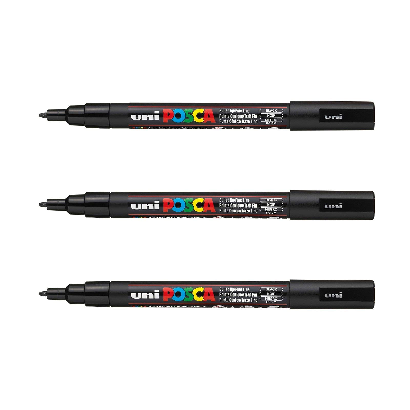 POSCA PC3M, 3 Water-Based Paint Markers – All Holder – Black