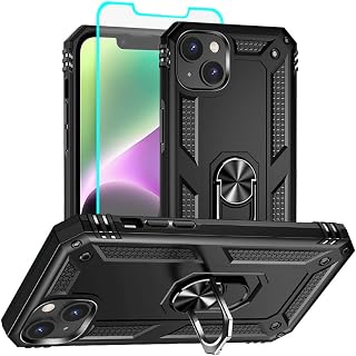 for iPhone 14 Case, iPhone 14 Phone Case with HD Screen Protector, [Military Grade 16ft. Drop Tested] Ring Shockproof Protective Phone Case for iPhone 14,Black