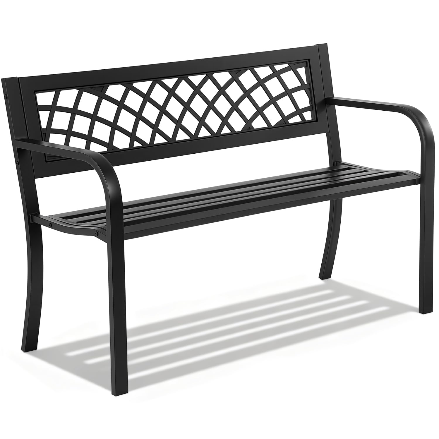 FDW | 46" Outdoor Garden Bench | Black | 480lbs Load Capacity | Heavy Duty Metal