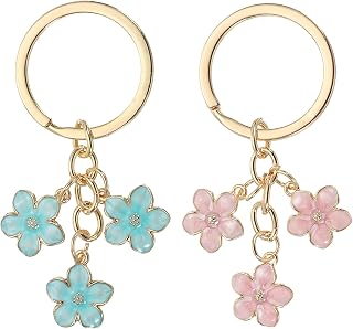 Flower Charm Keychain, Cherry Blossom Enamel Cute Keychain