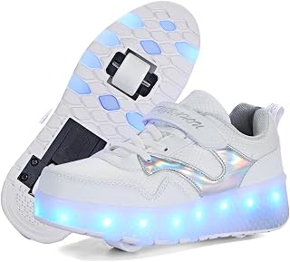 Girls Roller Shoes LED Lights Up Sneakers with Wheels Removable Lightweight Roller Skates Boys Beginners Trainers Skate Comfortable Sports Footwear Athletic USB Charge Sneaker Kids Gifts
