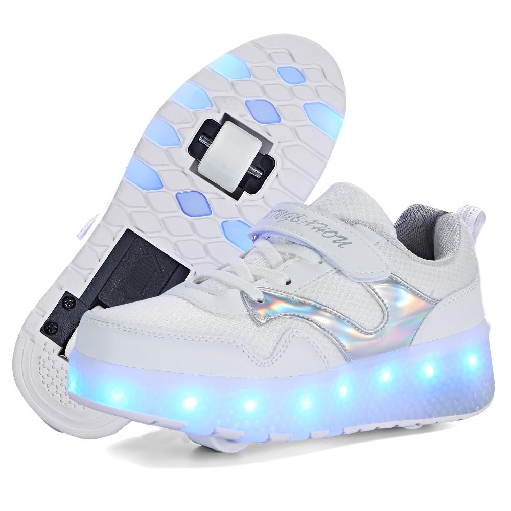 Girls Roller Shoes LED Lights Up Sneakers with Wheels Removable Lightweight Roll