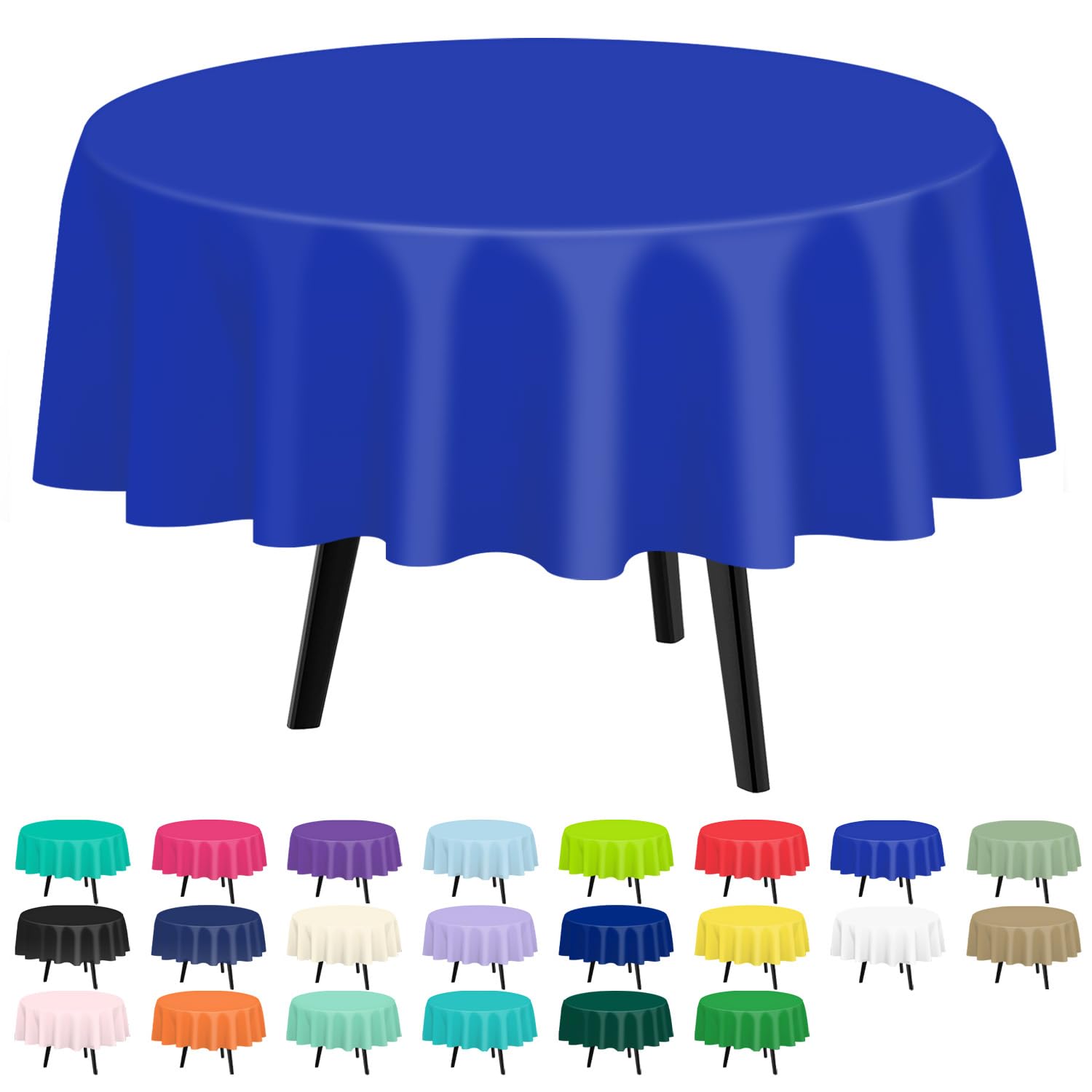 QIKSION 2 Pack Dark Blue Plastic Tablecloth Disposable Circle Table Covers Blue 