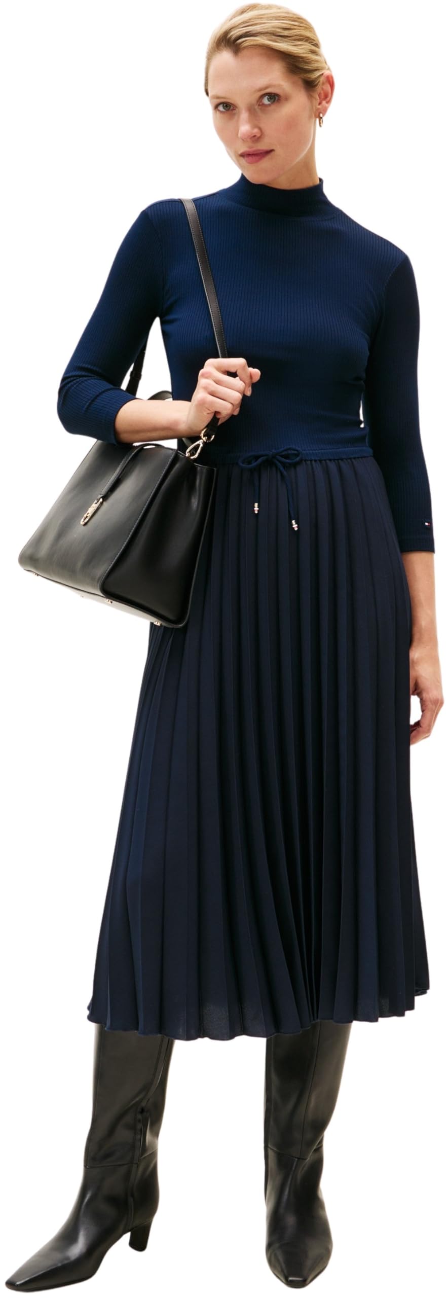 Tommy Hilfiger Donna Abito Slim Rib Mix Midi
