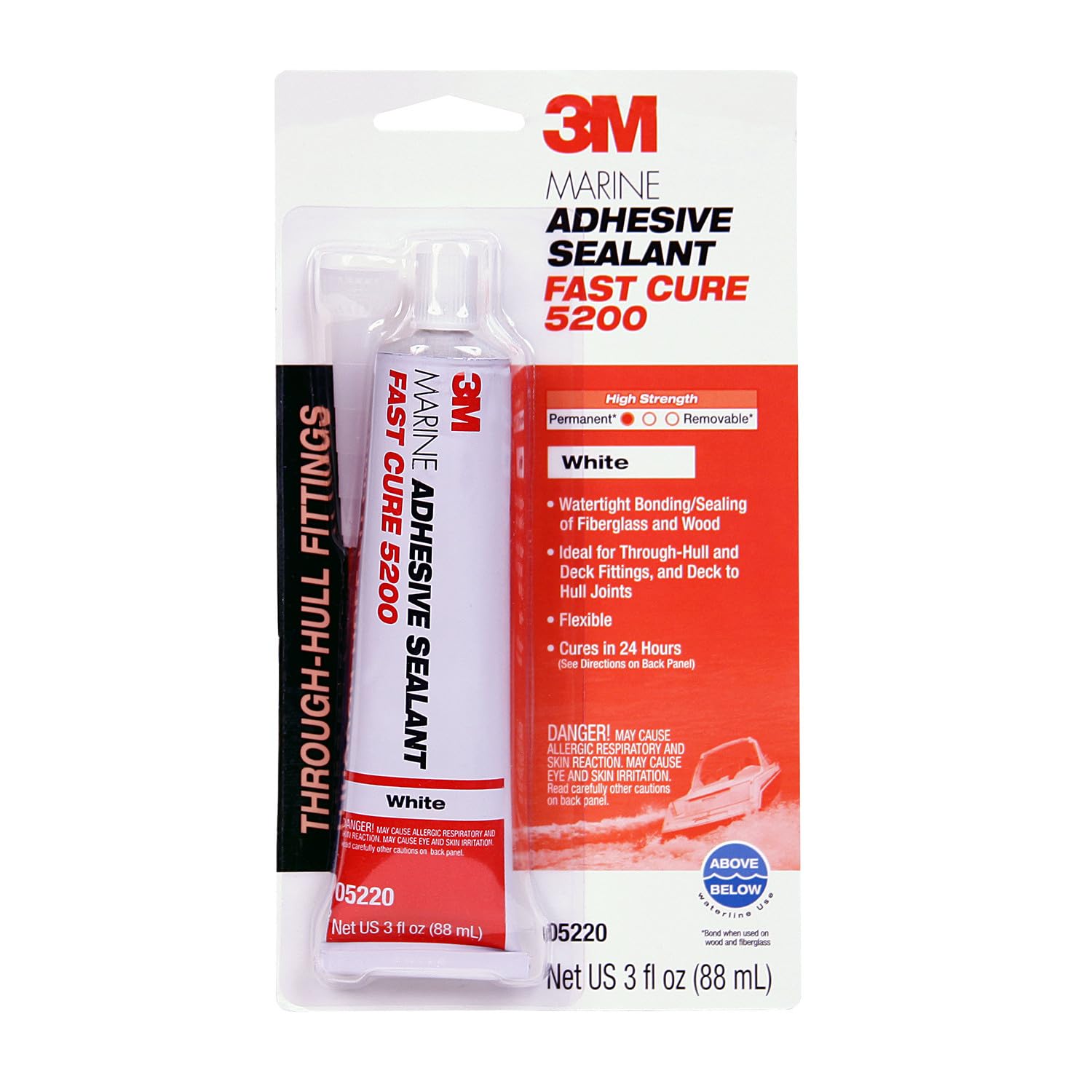 3M Marine Adhesive Sealant Fast Cure 5200 (05220) White, 3 fl oz Tube | Permanen