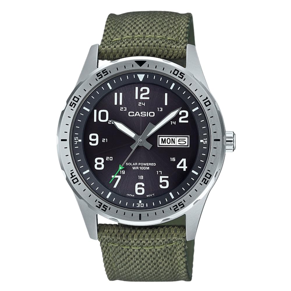 Casio Men's Stainless Steel Quartz Cloth Strap, Green, 22 Casual Watch (Model: M
