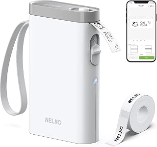 Nelko P21 Label Maker Machine with Tape, Bluetooth Label Printer, White | Creative App & Multiple Templates, Inkless Printing, Built-in Cutter, Ideal for School, Teacher Supplies, Office, and Home