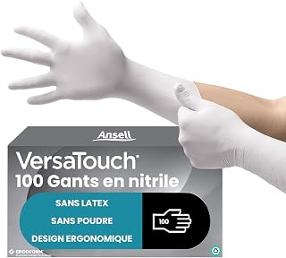 Ansell VersaTouch 92-205 Disposable Nitrile Gloves, Powder-Free, Multi-Purpose Protection, Food, Chemical and Mechanical, Industrial Safety, Latex Free, White, Size XL (100 Pieces)