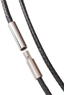 Fly Style dünne Halskette geflochten Wax Rope Chain mit Verschluss aus Edelstahl - Herren Damen Surfer Kette - Schwarzer Choker - Kunstleder Optik