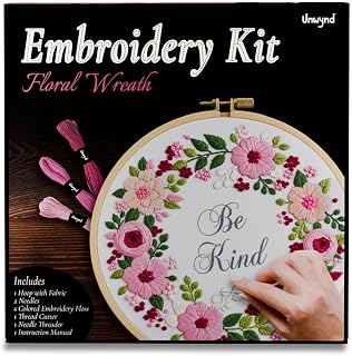Unwynd embroidery beginner kit, cross stitch kits for adults, needlepoint | Floral Wreath pre-printed arts & crafts kits for beginners, Learning kit with video, gifts for all ages, Jewelry Patterns