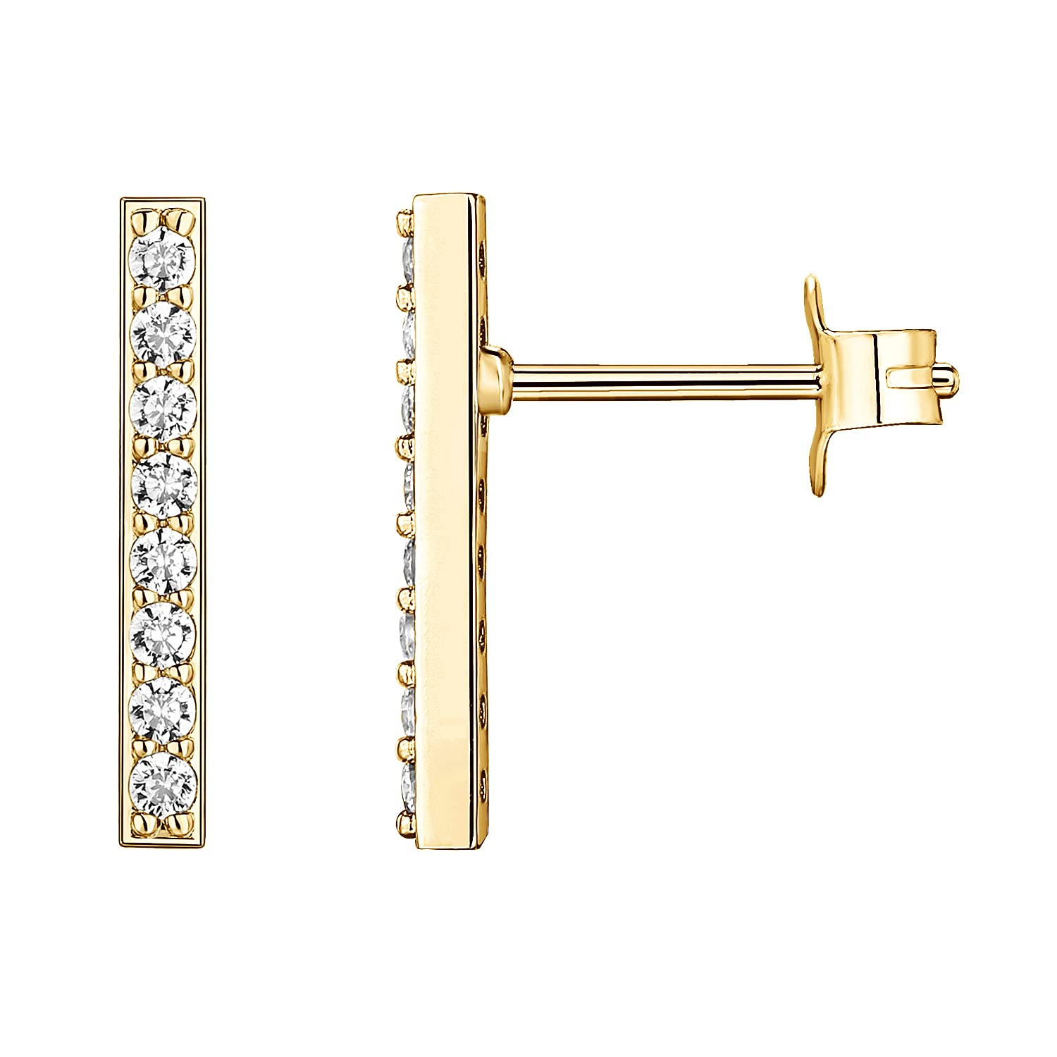 PAVOI 14K Gold Plated 925 Sterling Silver Post Dainty Mini Bar Stud Earrings | G