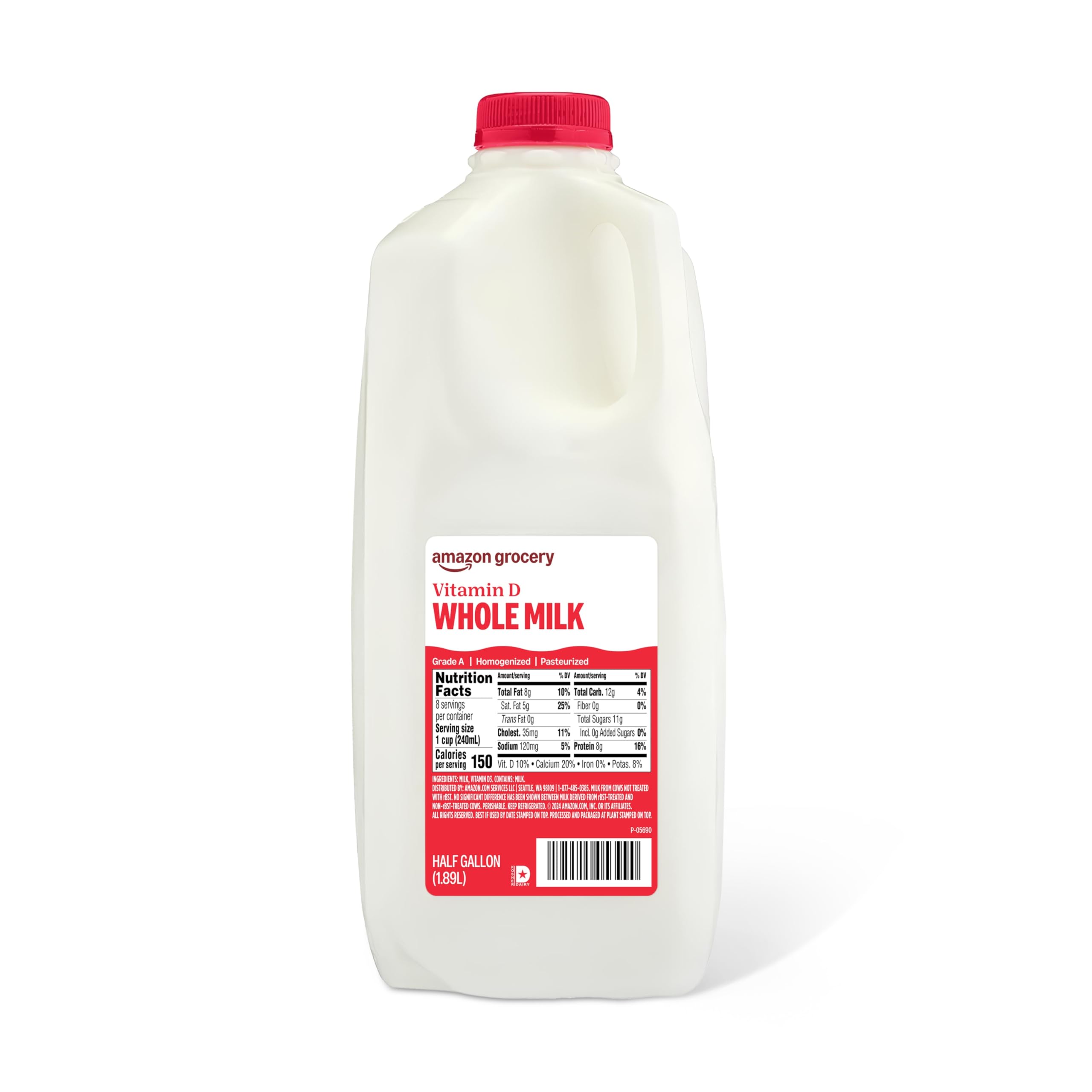 Amazon Grocery, Whole Milk, Half Gallon, 64 Fl Oz