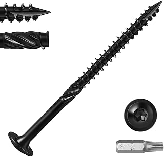 BNUOK Lag Screws #14 x 6 Inch, (1lb, 20pcs) Heavy Duty Construction Structural Exterior Wood Timber Screws, Torx Drive Washer Head Rust Resistant Black Epoxy Coated, with T30 Star Bit