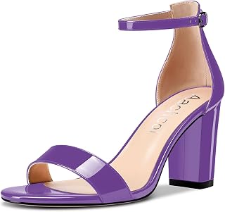 Aachcol Women's Sandals Open Toe Strappy Ankle Block Chunky Mid Heel Shoes Party 8.5 CM