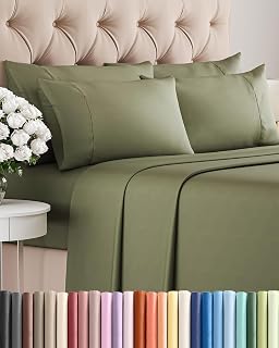 King 6 Piece Bed Sheet Set - Soft, Breathable & Cooling Sheets - Sage Green