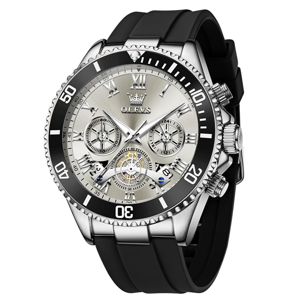 OLEVS Mens Chronograph Waterproof Luminous Silicone Band Multifunction Wrist Wat